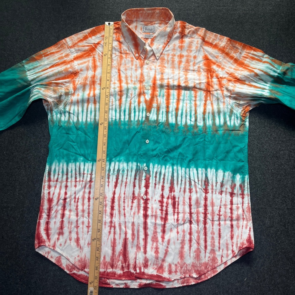 Harrods Button Down Shirt Mens 17.5 Multicolor Tie Dye Cotton Long Slv - Picture 7 of 7